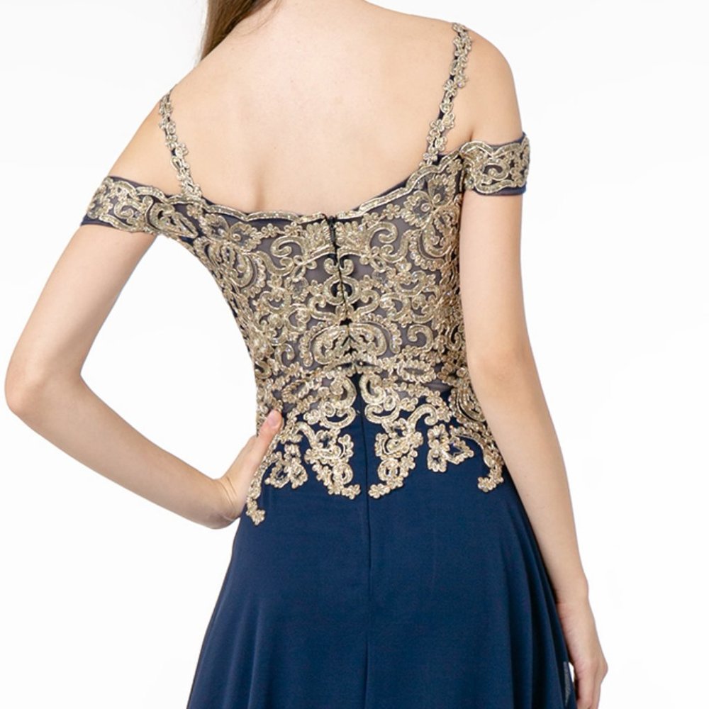 Champagne Off Shoulder Sequined Bodice Dress L2998 - Picture 4 of 8